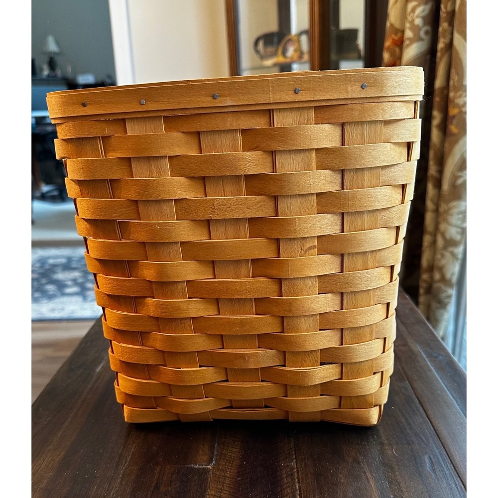 Longaberger Tall Key Basket 1998 Handwoven Hanging Wood Basket with Liner 11053